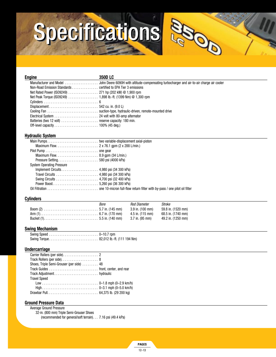 Specifications | John Deere 350D LC User Manual | Page 12 / 16