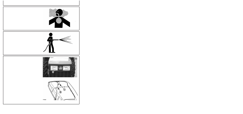 Work in ventilated area, Using high-pressure washers, Opening hood | Service | John Deere 5310 S User Manual | Page 121 / 172
