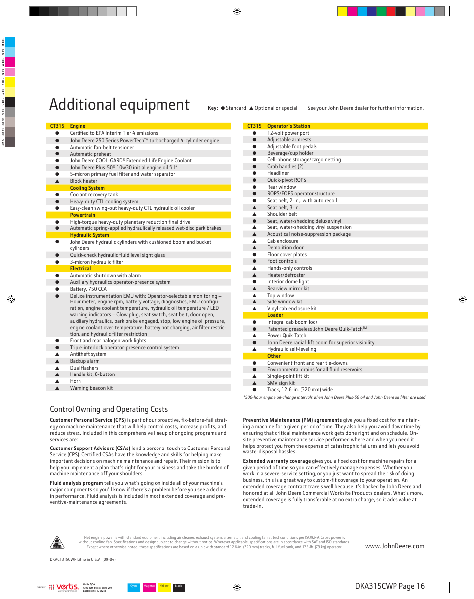 Additional equipment, Control owning and operating costs | John Deere CT315 User Manual | Page 16 / 16