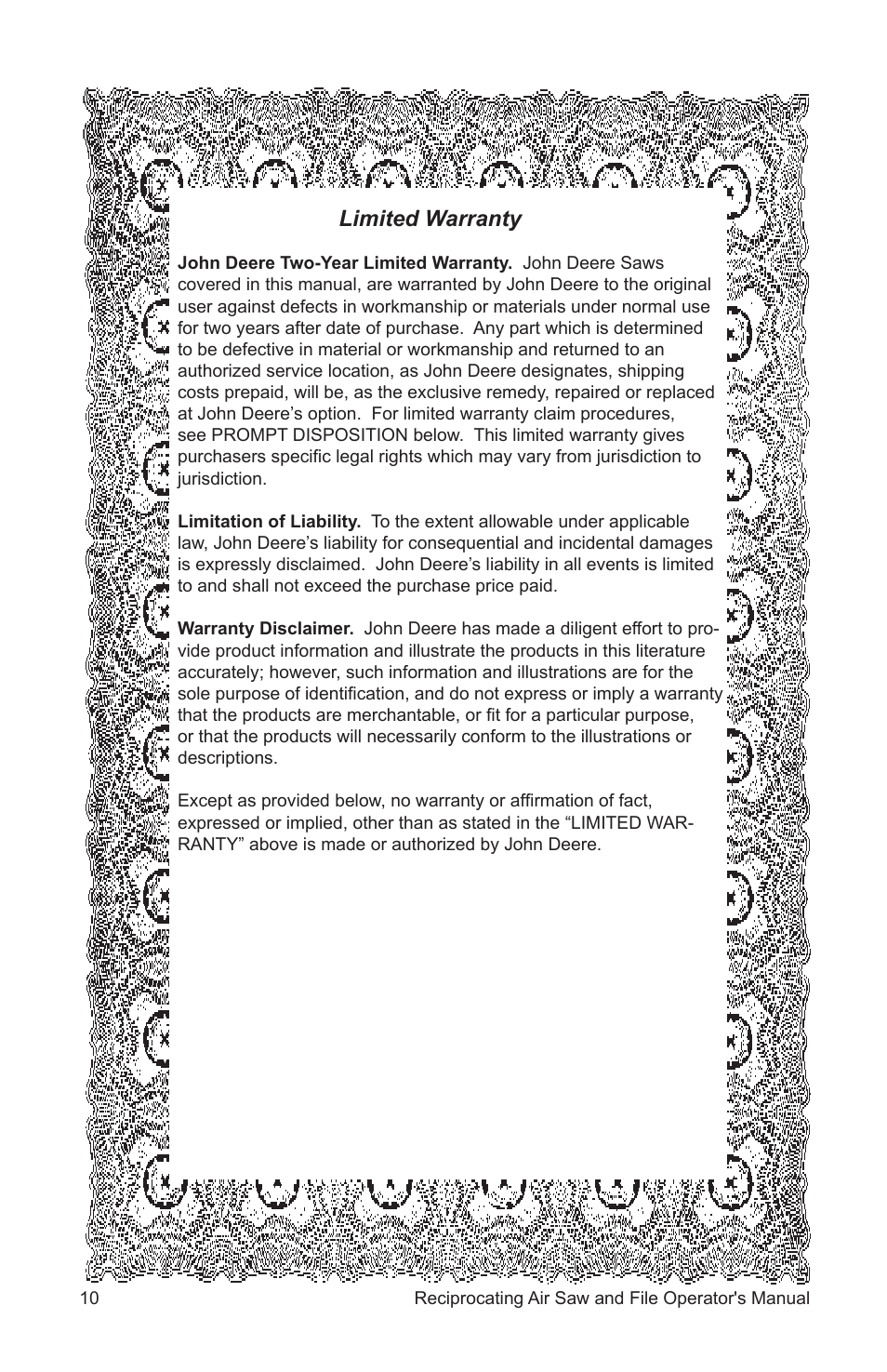 Limited warranty | John Deere AT-3402-J User Manual | Page 10 / 32