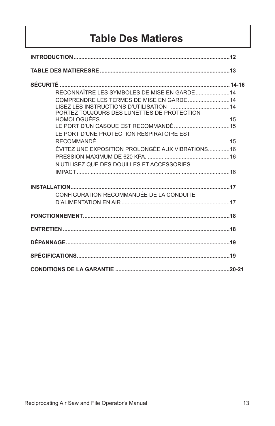 Table des matieres | John Deere AT-3402-J User Manual | Page 13 / 32