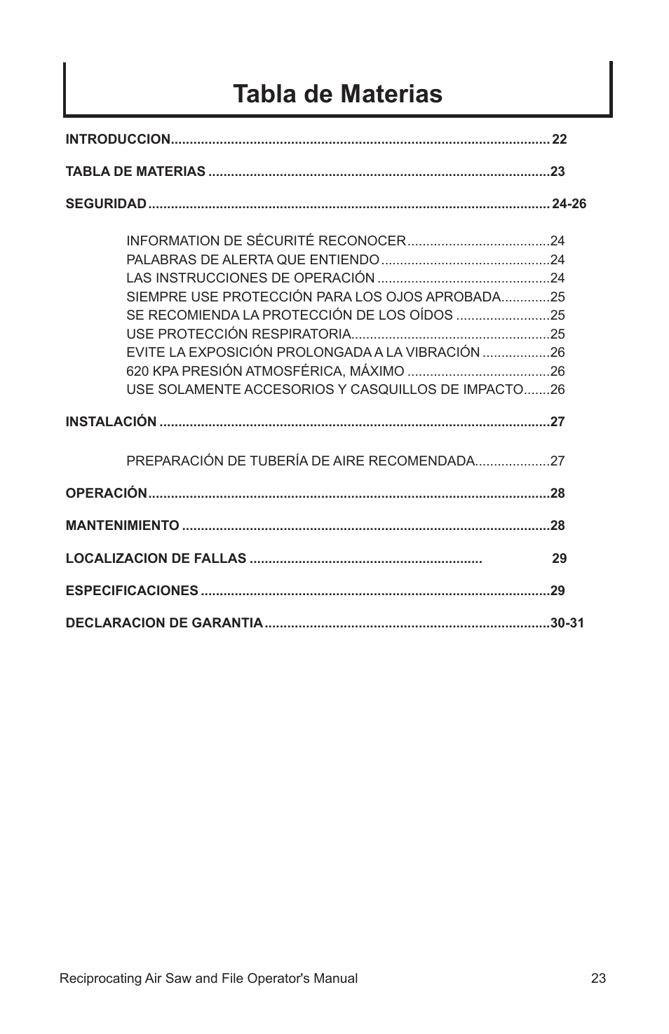 Tabla de materias | John Deere AT-3402-J User Manual | Page 23 / 32