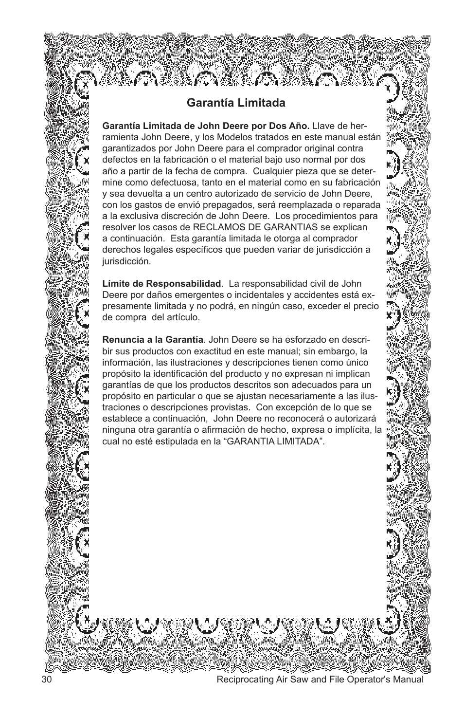 Garantía limitada | John Deere AT-3402-J User Manual | Page 30 / 32