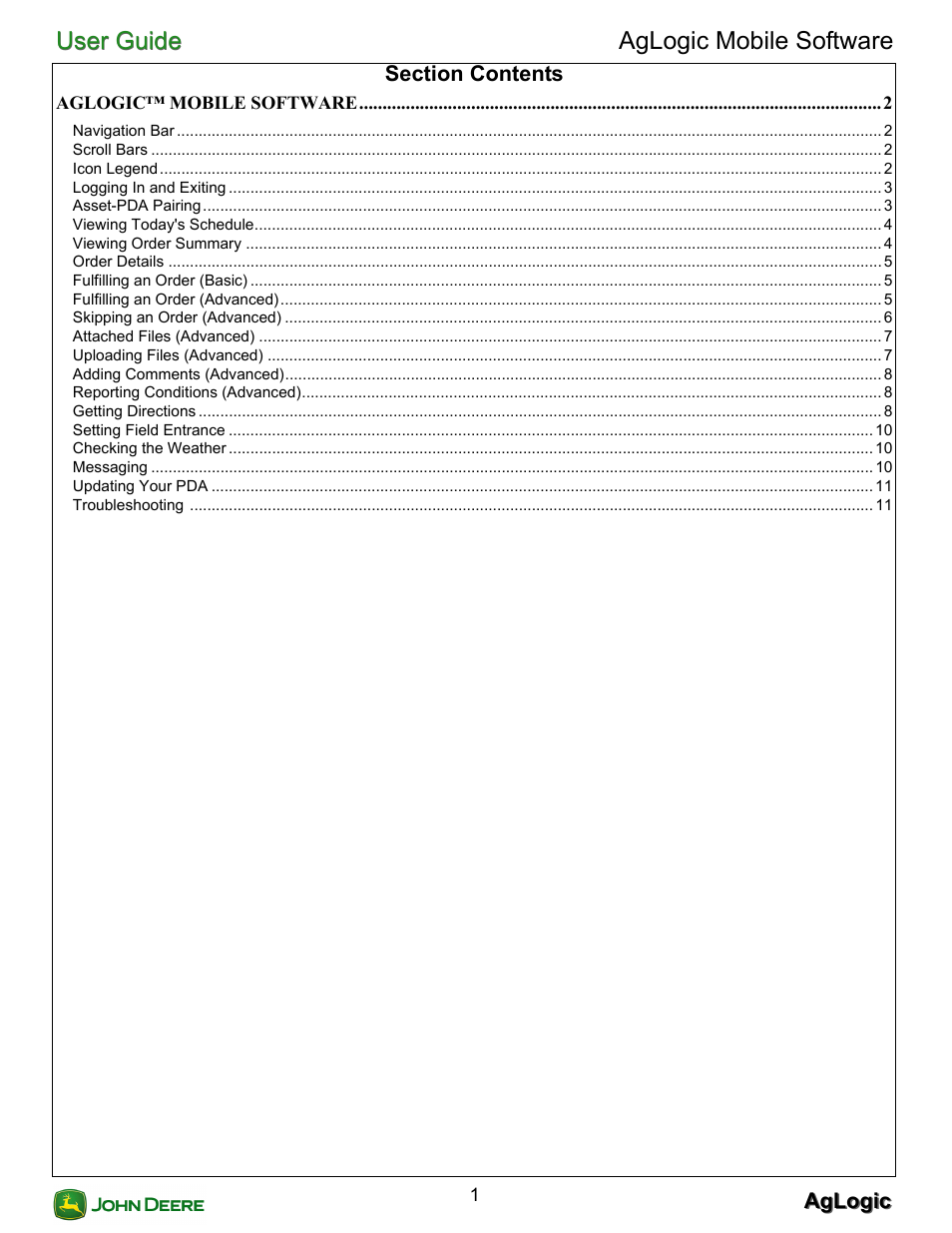 Section contents | John Deere AGLOGIC MOBILE PC21882 User Manual | Page 3 / 14
