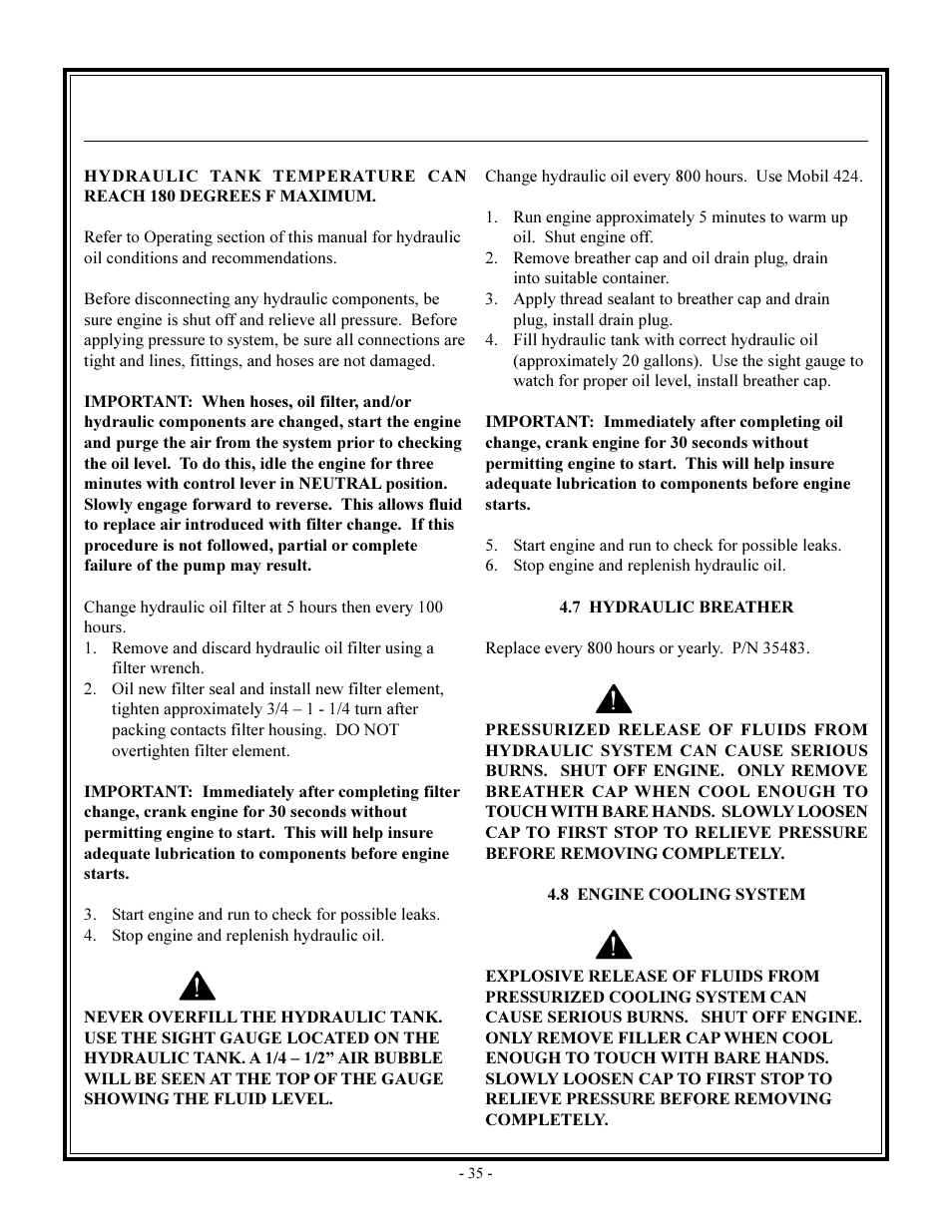 Warning, Maintenance | John Deere rhino pd54 User Manual | Page 35 / 97