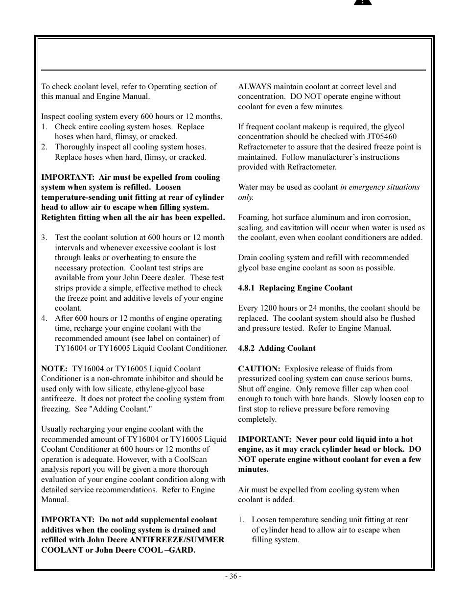 Warning, Maintenance | John Deere rhino pd54 User Manual | Page 36 / 97