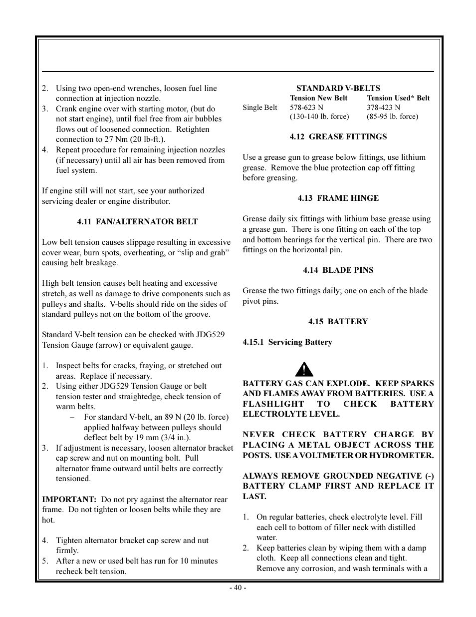 Warning, Maintenance | John Deere rhino pd54 User Manual | Page 40 / 97