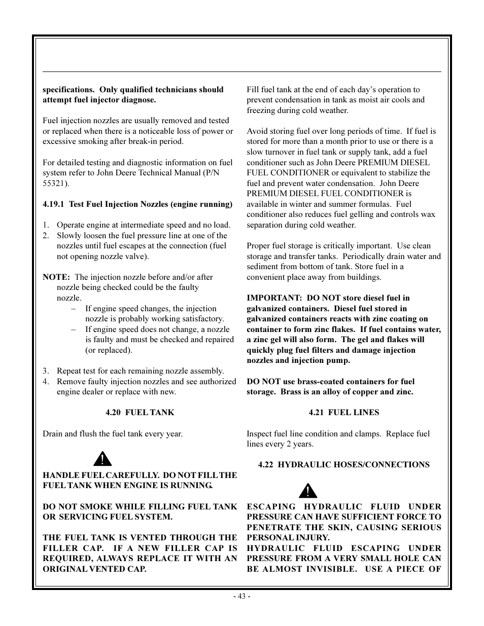 Warning, Maintenance | John Deere rhino pd54 User Manual | Page 43 / 97