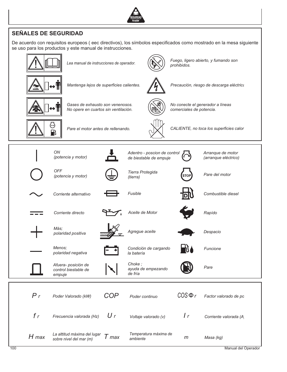 Señales de seguridad | John Deere HR-G1700i User Manual | Page 100 / 124