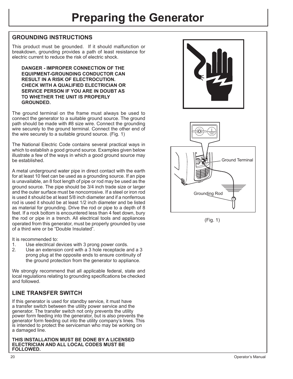 Preparing the generator | John Deere HR-G1700i User Manual | Page 20 / 124