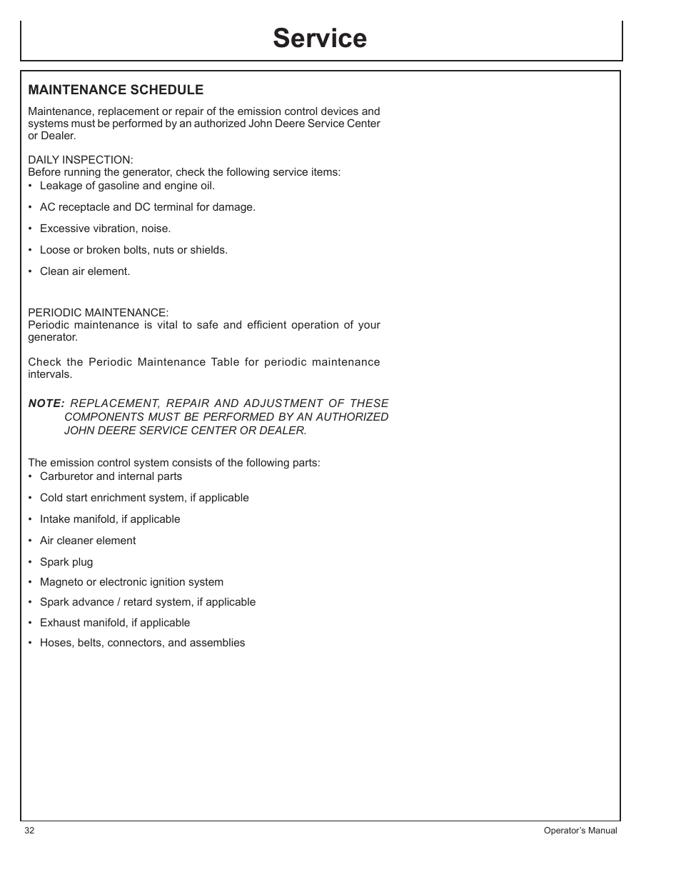 Service | John Deere HR-G1700i User Manual | Page 32 / 124