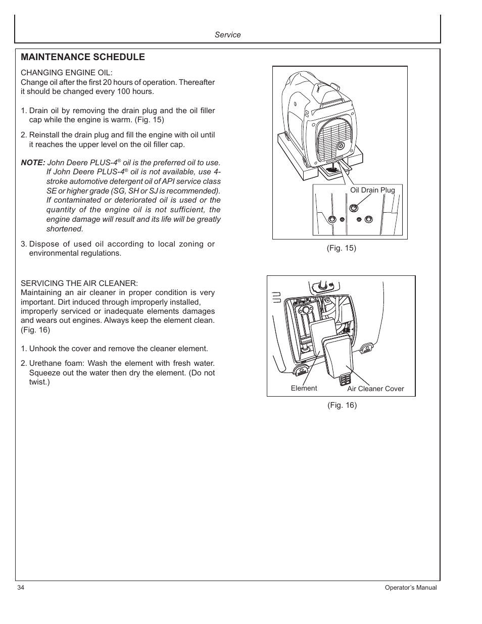 Maintenance schedule | John Deere HR-G1700i User Manual | Page 34 / 124