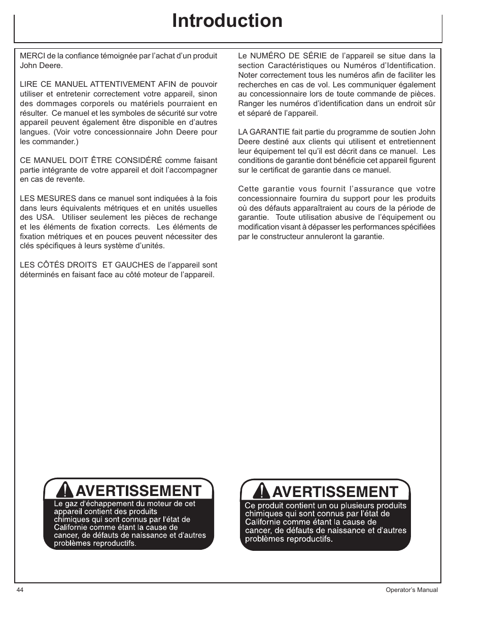 Introduction | John Deere HR-G1700i User Manual | Page 44 / 124