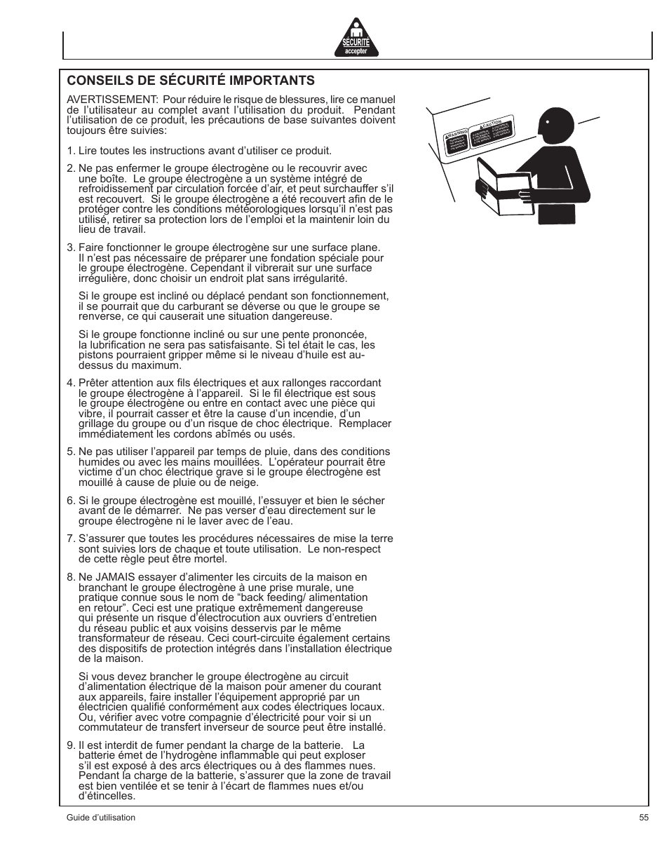 Conseils de sécurité importants | John Deere HR-G1700i User Manual | Page 55 / 124