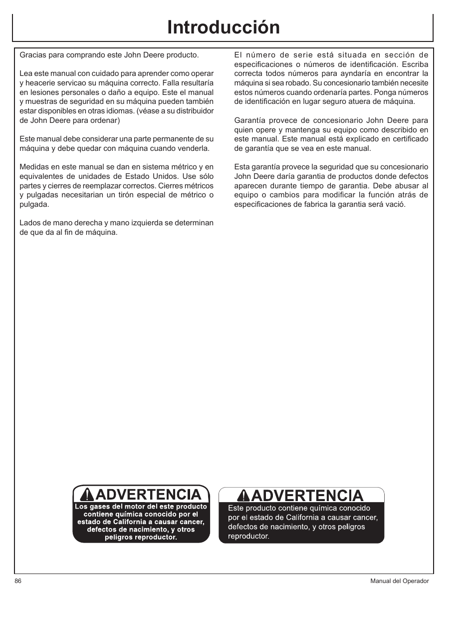 Introducción | John Deere HR-G1700i User Manual | Page 86 / 124