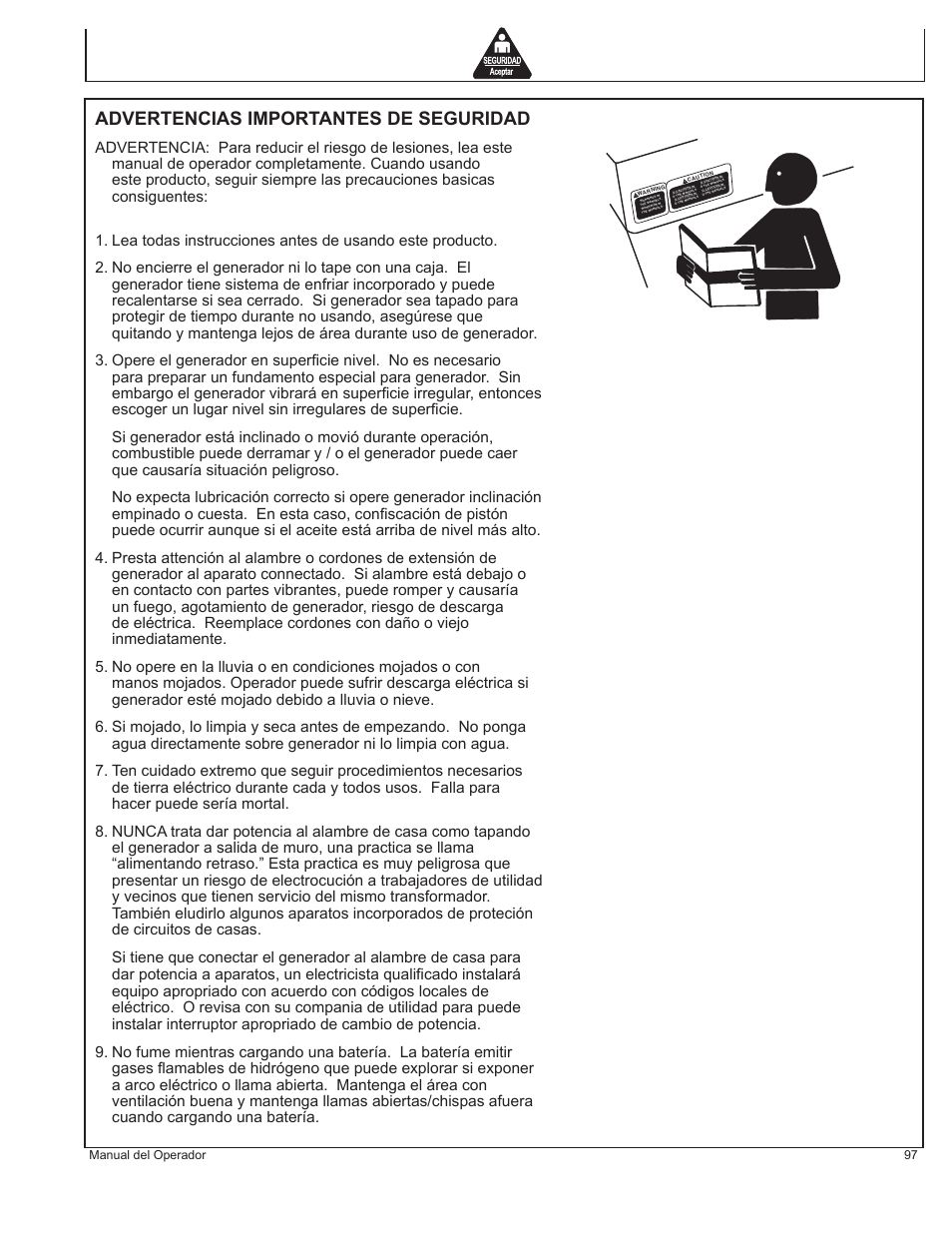 Advertencias importantes de seguridad | John Deere HR-G1700i User Manual | Page 97 / 124