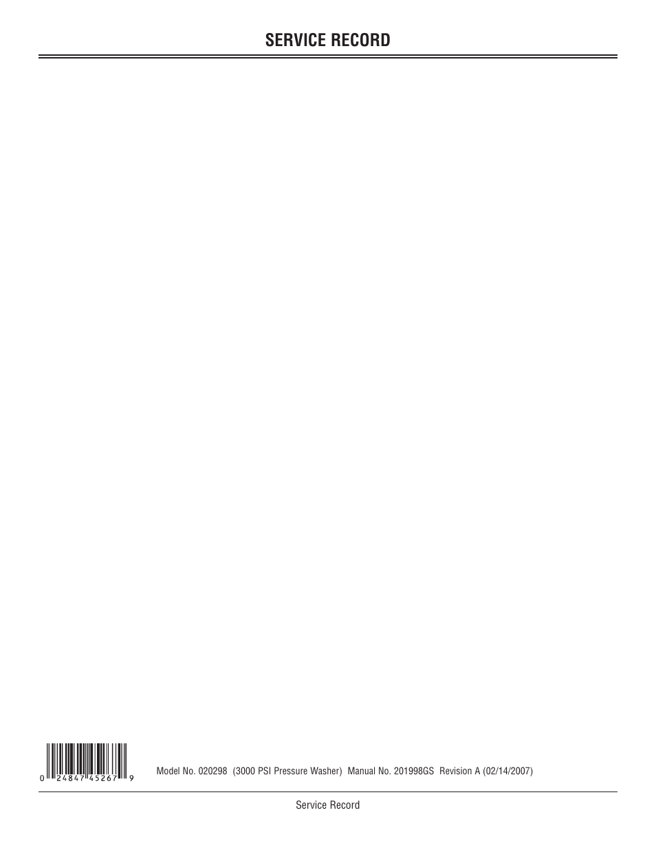 Service record | John Deere OMM156510 User Manual | Page 24 / 24
