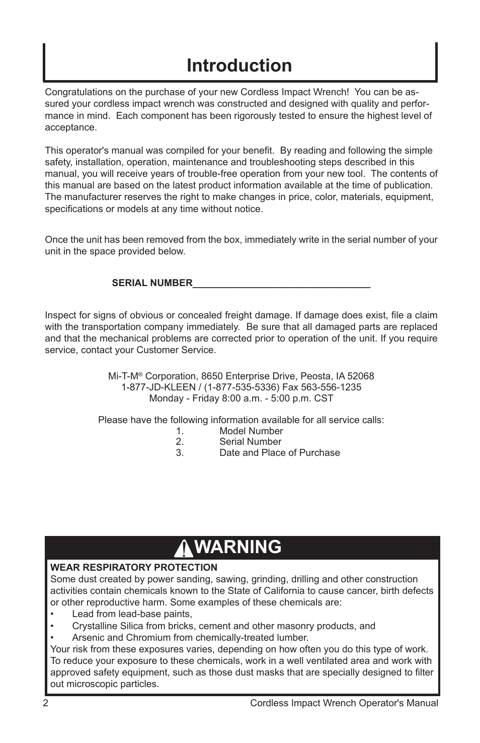 Introduction warning | John Deere ET-3103-J User Manual | Page 2 / 76