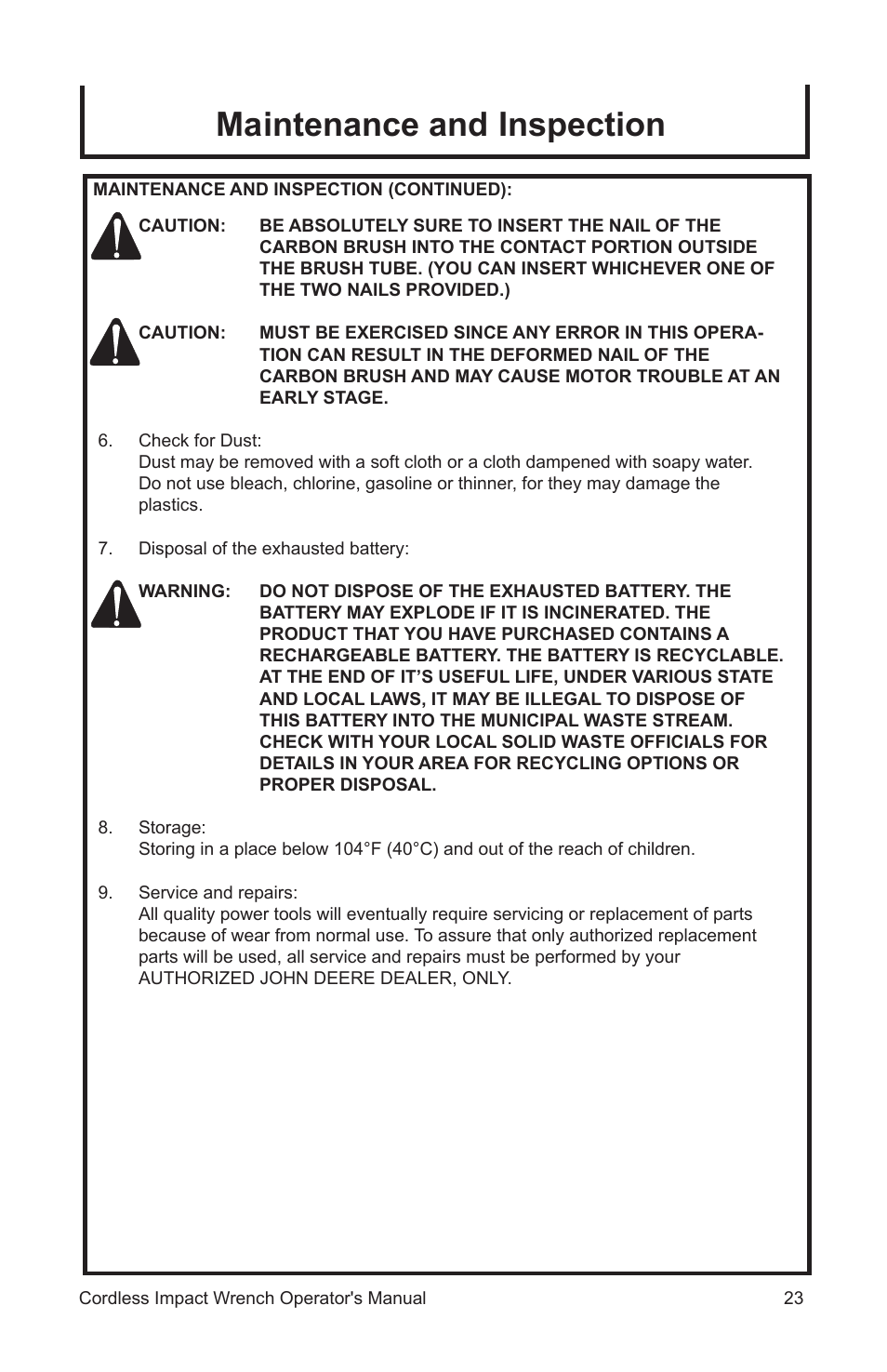Maintenance and inspection | John Deere ET-3103-J User Manual | Page 23 / 76