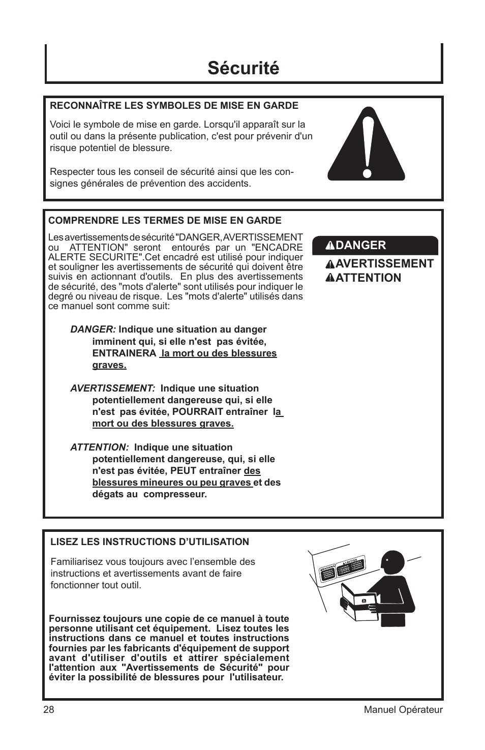 Sécurité | John Deere ET-3103-J User Manual | Page 28 / 76