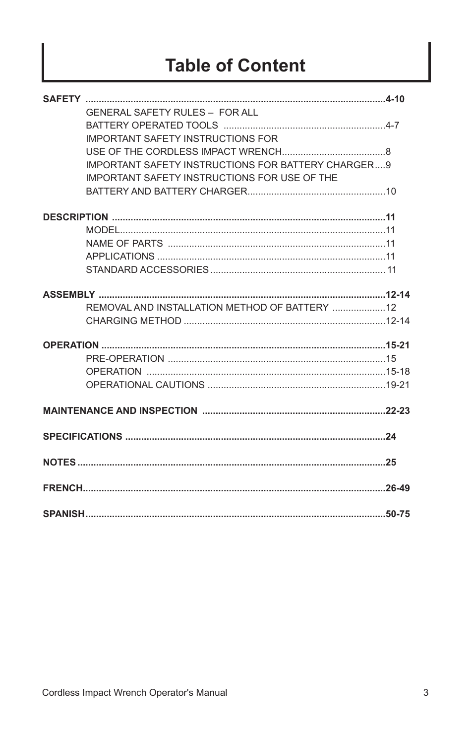 Table of content | John Deere ET-3103-J User Manual | Page 3 / 76