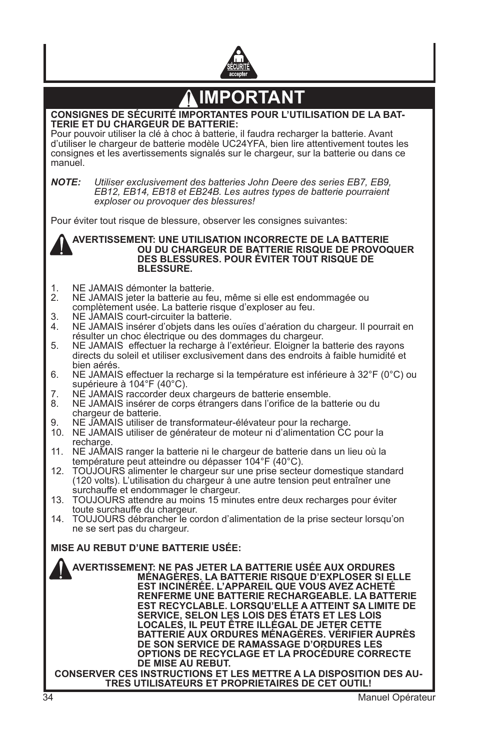 Important | John Deere ET-3103-J User Manual | Page 34 / 76