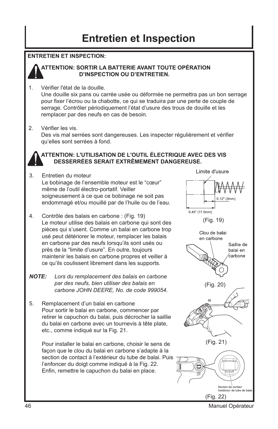 Entretien et inspection | John Deere ET-3103-J User Manual | Page 46 / 76