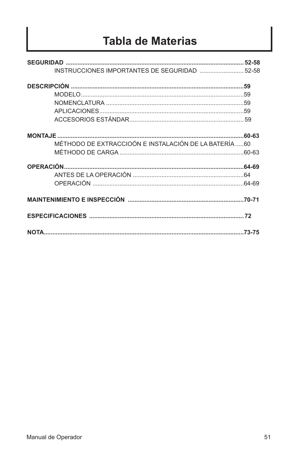 Tabla de materias | John Deere ET-3103-J User Manual | Page 51 / 76