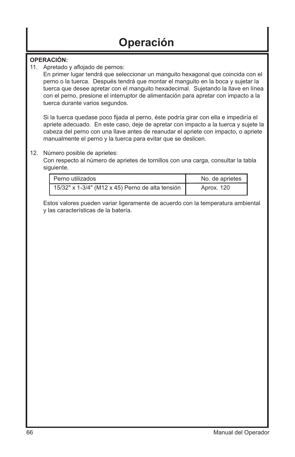 Operación | John Deere ET-3103-J User Manual | Page 66 / 76