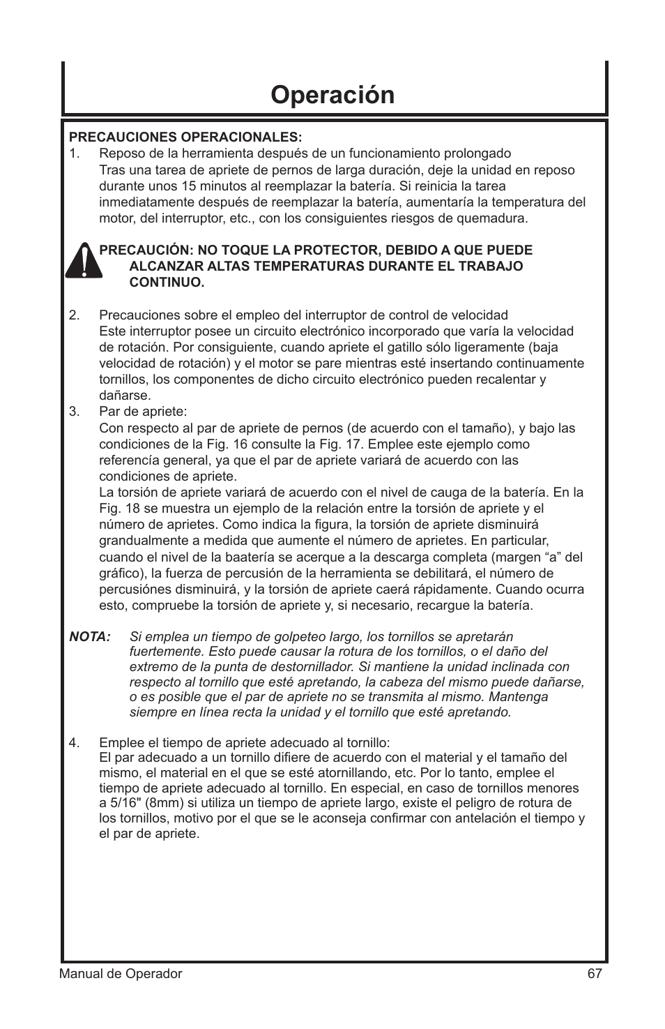 Operación | John Deere ET-3103-J User Manual | Page 67 / 76
