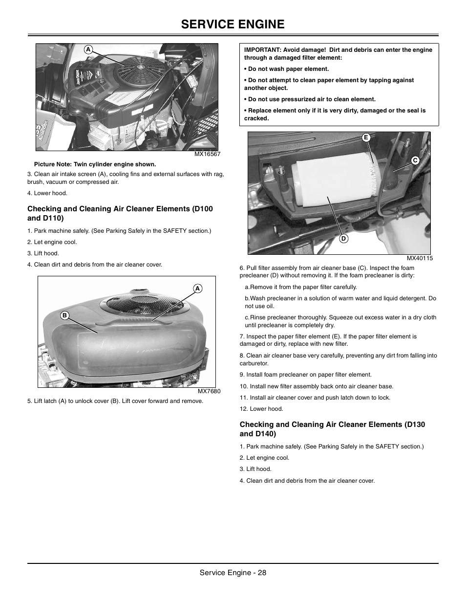 Service engine | John Deere Tractor 100 Series OMG X23532 J0 User Manual | Page 29 / 56