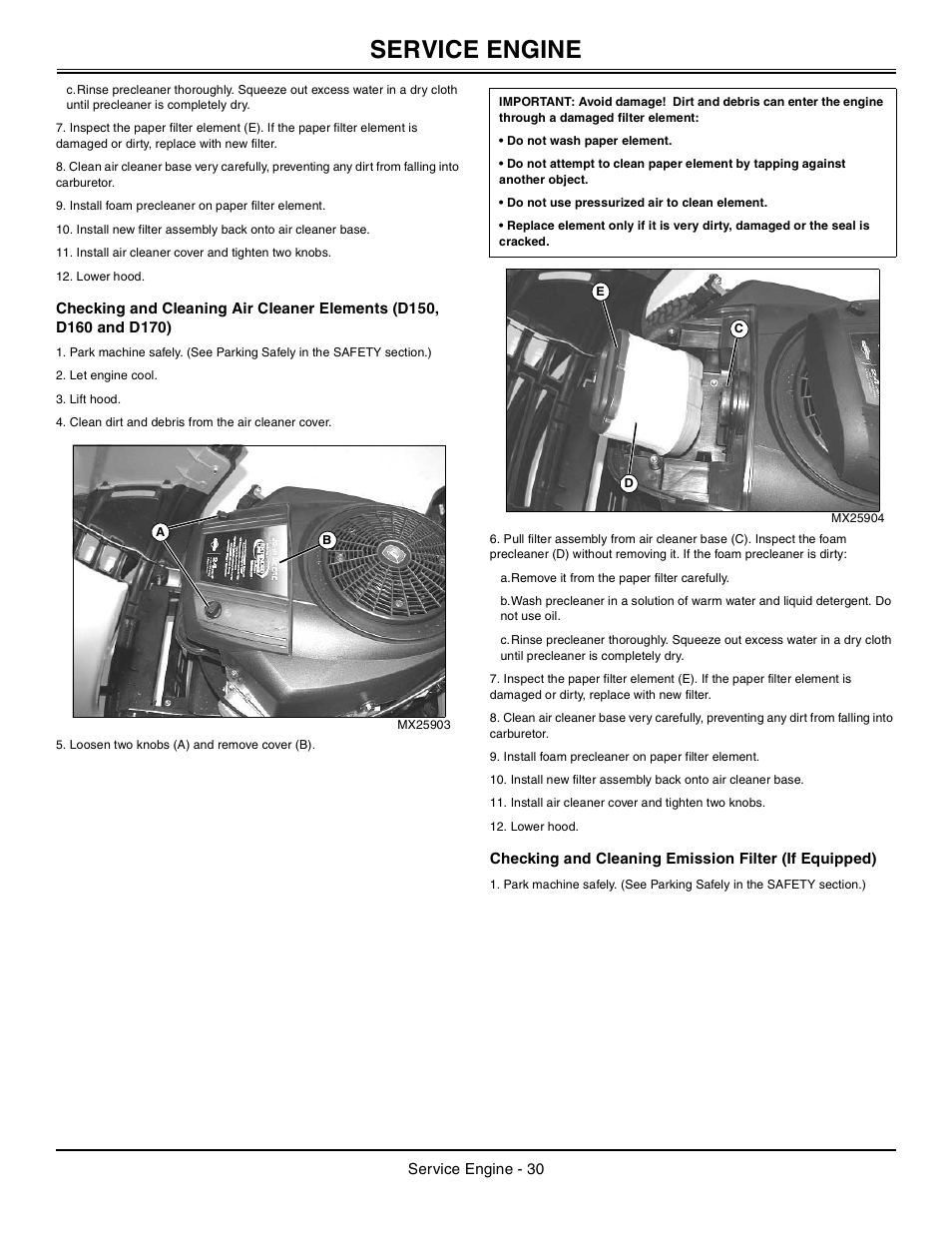 Service engine | John Deere Tractor 100 Series OMG X23532 J0 User Manual | Page 31 / 56