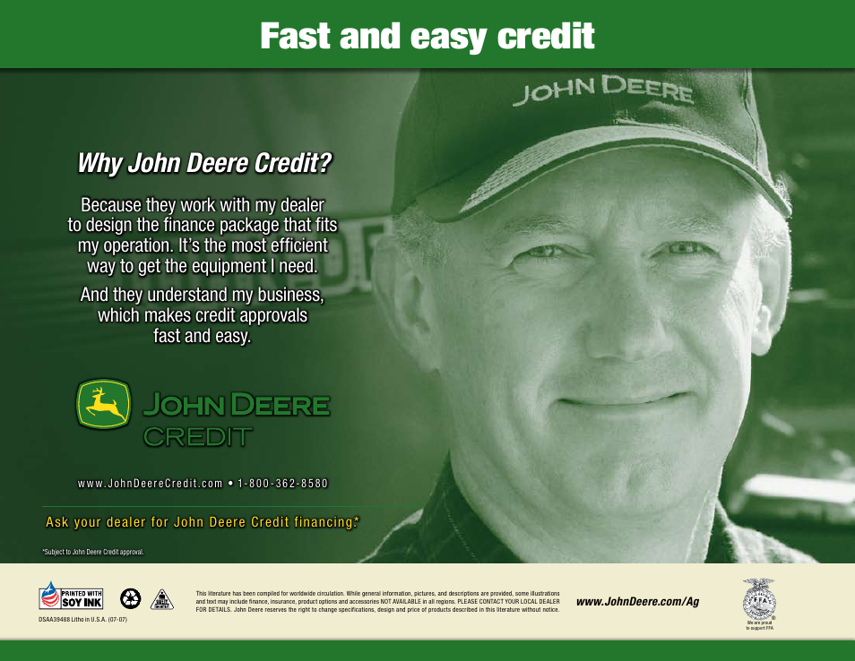 Fast and easy credit, Why john deere credit | John Deere 9030 Series User Manual | Page 17 / 17