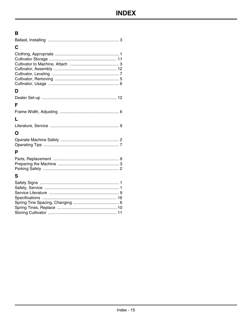 Index | John Deere OMM147682 B2 User Manual | Page 19 / 20