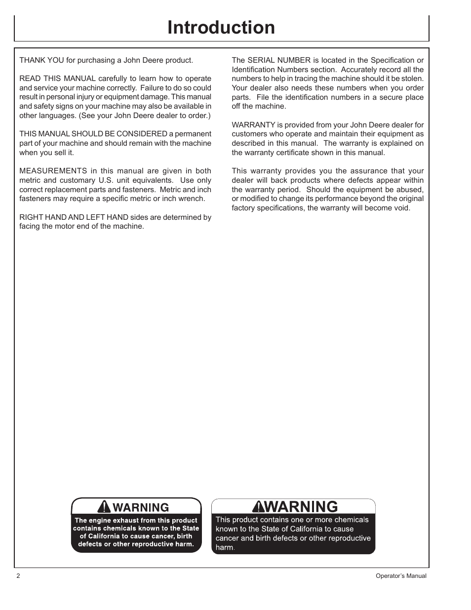 Introduction | John Deere AC-G3010H User Manual | Page 2 / 98