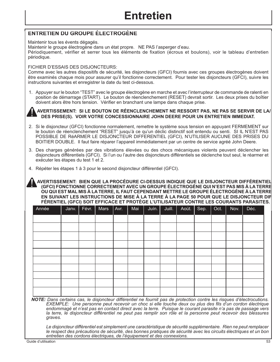 Entretien | John Deere AC-G3010H User Manual | Page 53 / 98