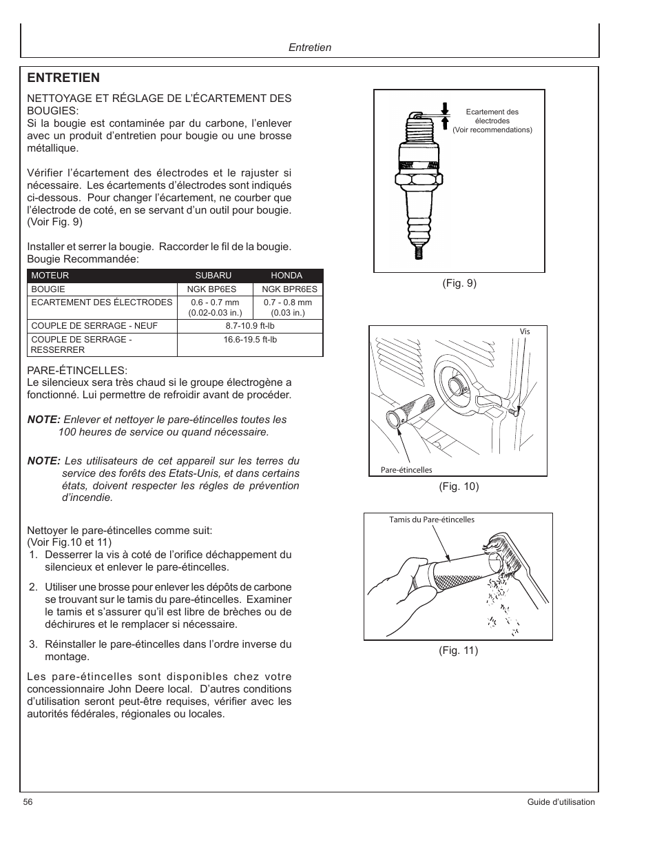 Entretien | John Deere AC-G3010H User Manual | Page 56 / 98