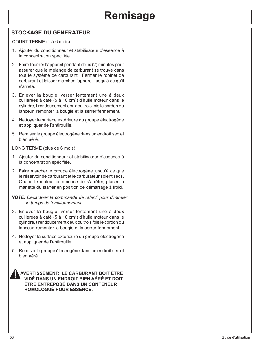 Remisage | John Deere AC-G3010H User Manual | Page 58 / 98