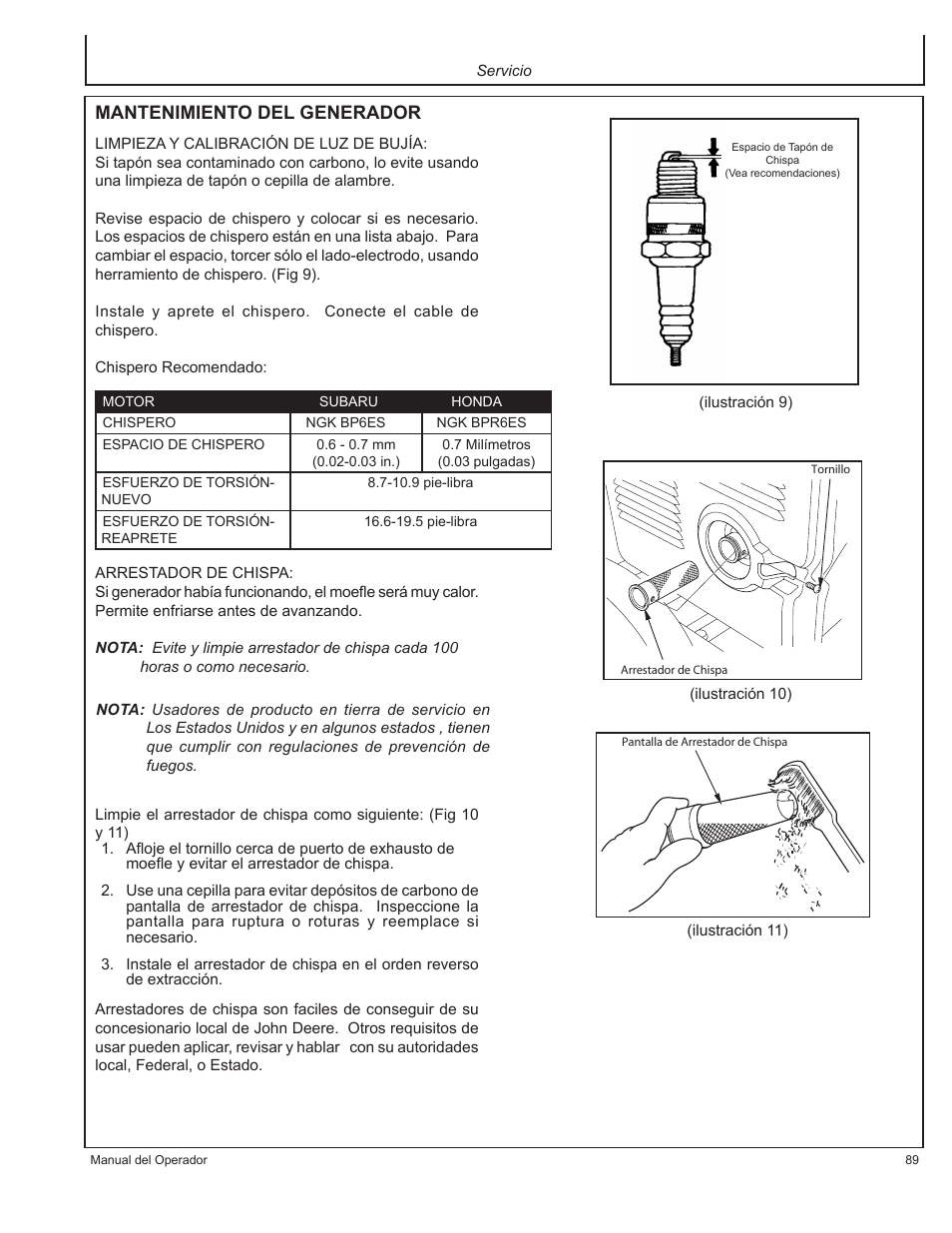 Mantenimiento del generador | John Deere AC-G3010H User Manual | Page 89 / 98