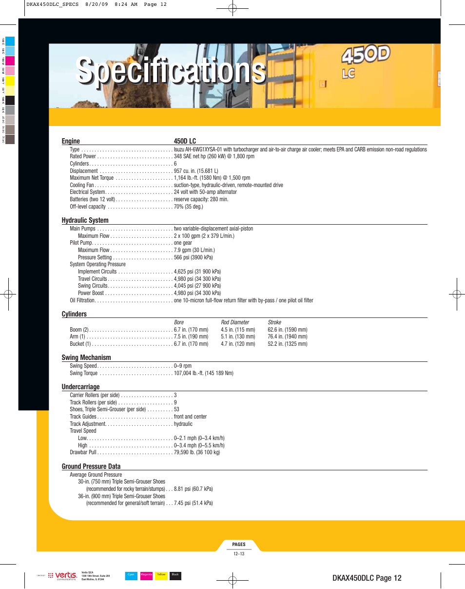 Dkax450dlc_specs, Specifications | John Deere 450D LC User Manual | Page 12 / 18