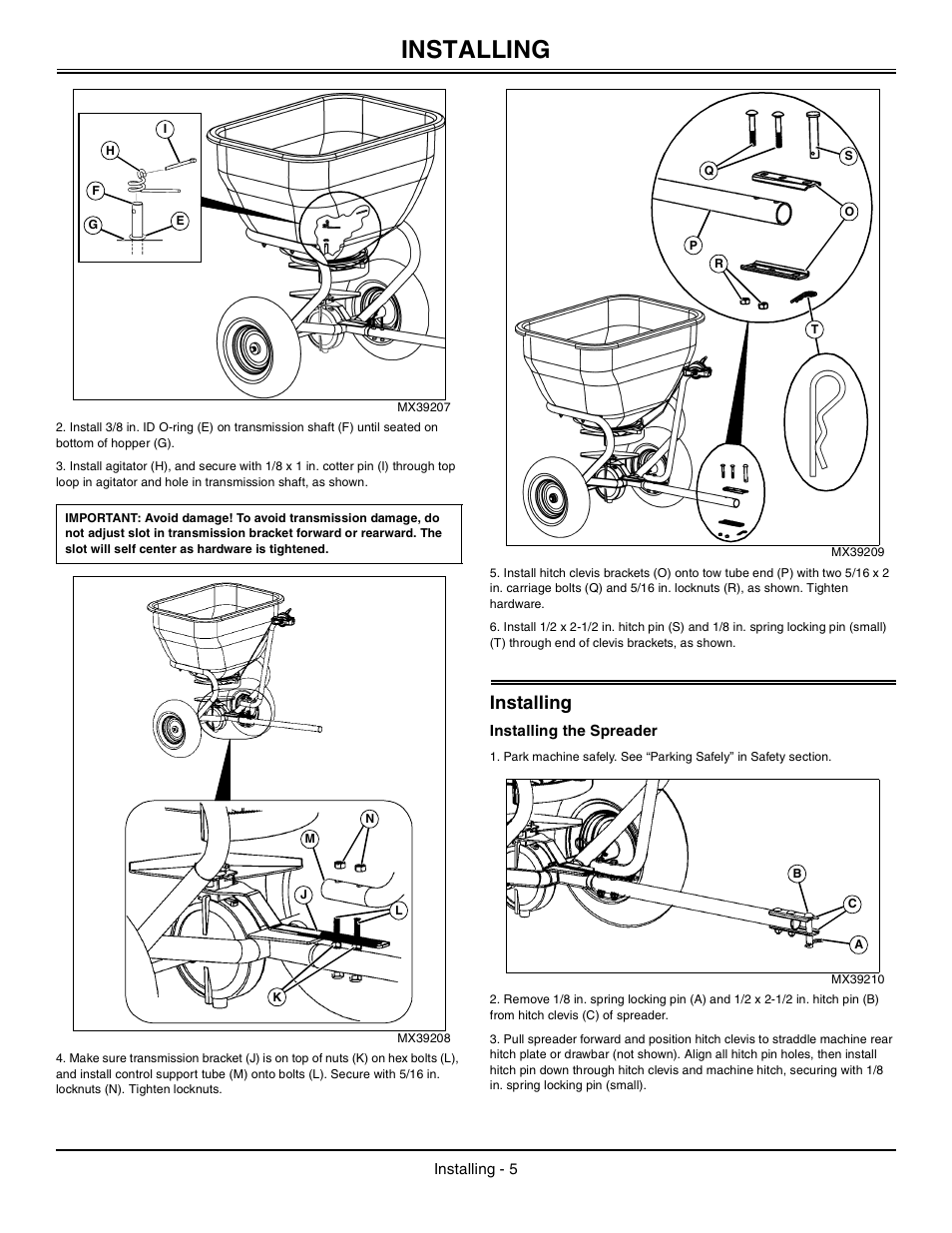 Installing, Installing the spreader | John Deere LPBST-35JD User Manual | Page 6 / 12