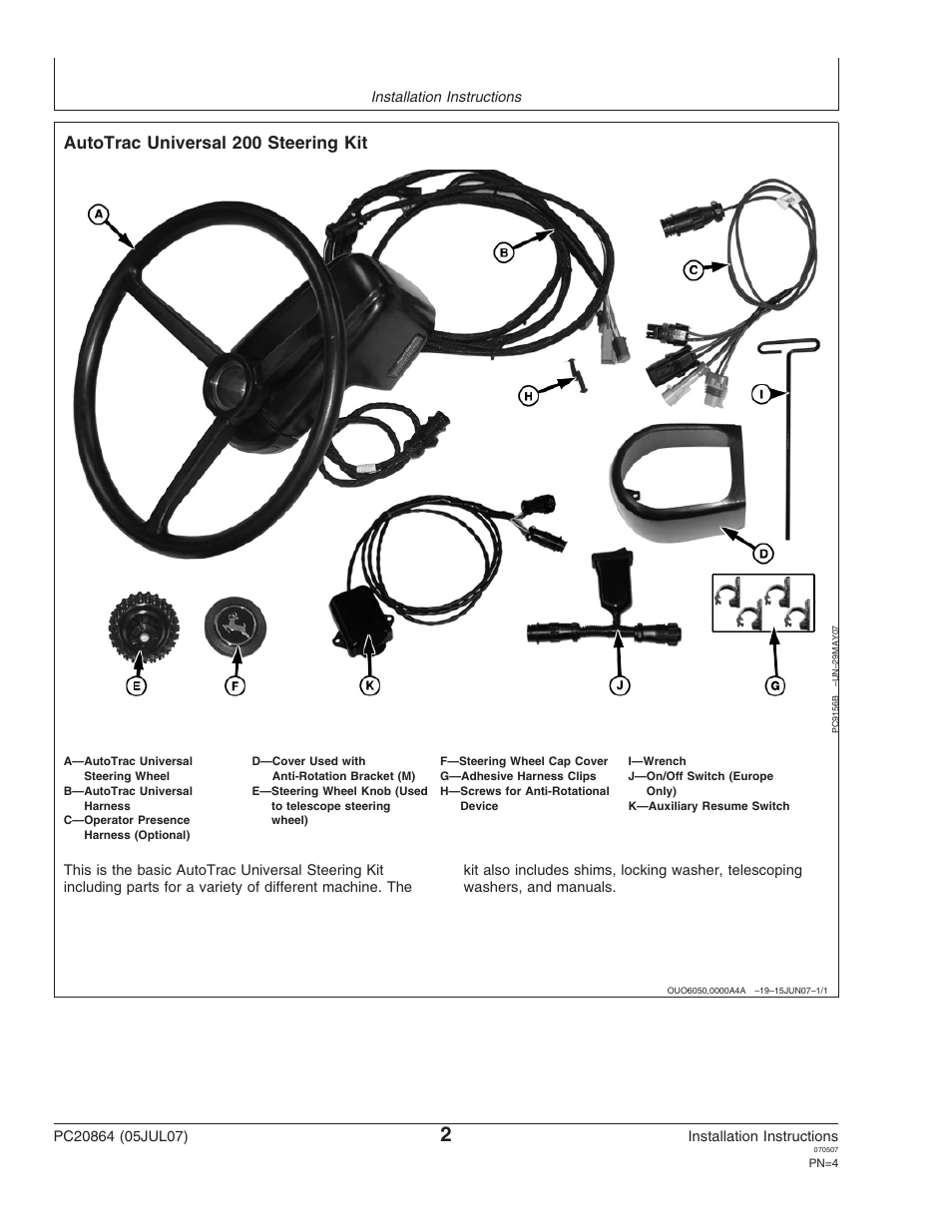 Autotrac universal 200 steering kit | John Deere PC20864 User Manual | Page 4 / 24