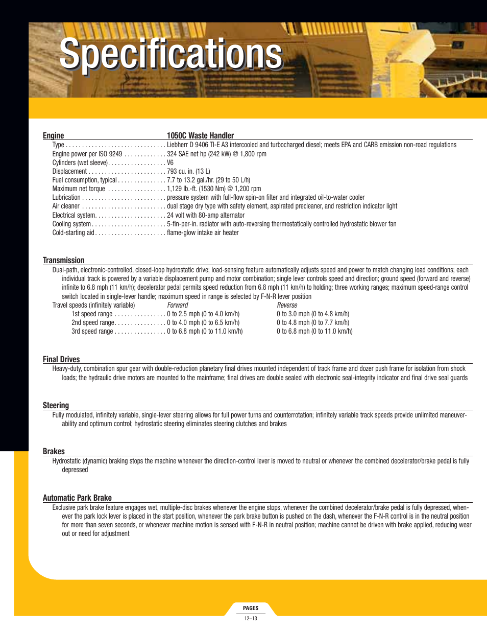 Specifications | John Deere 1050C User Manual | Page 12 / 16