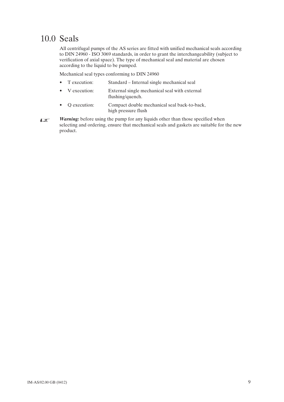 0 seals, Seals | Johnson Controls TopClean AS User Manual | Page 11 / 31