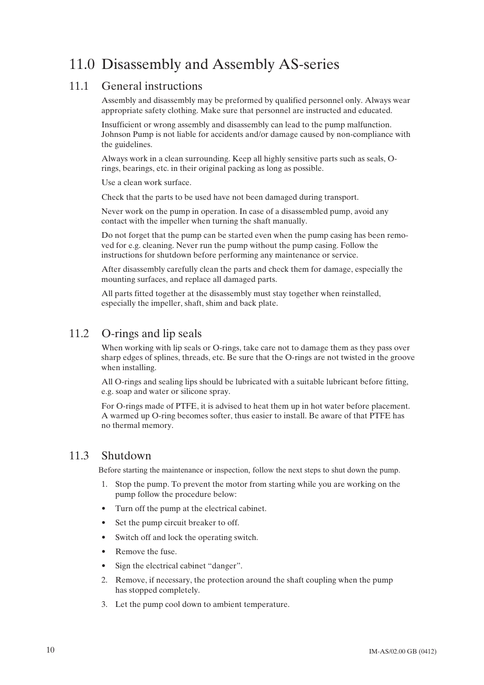 0 disassembly and assembly as-series, 1 general instructions, 2 o-rings and lip seals | 3 shutdown, Disassembly and assembly as-series, General instructions, O-rings and lip seals, Shutdown | Johnson Controls TopClean AS User Manual | Page 12 / 31