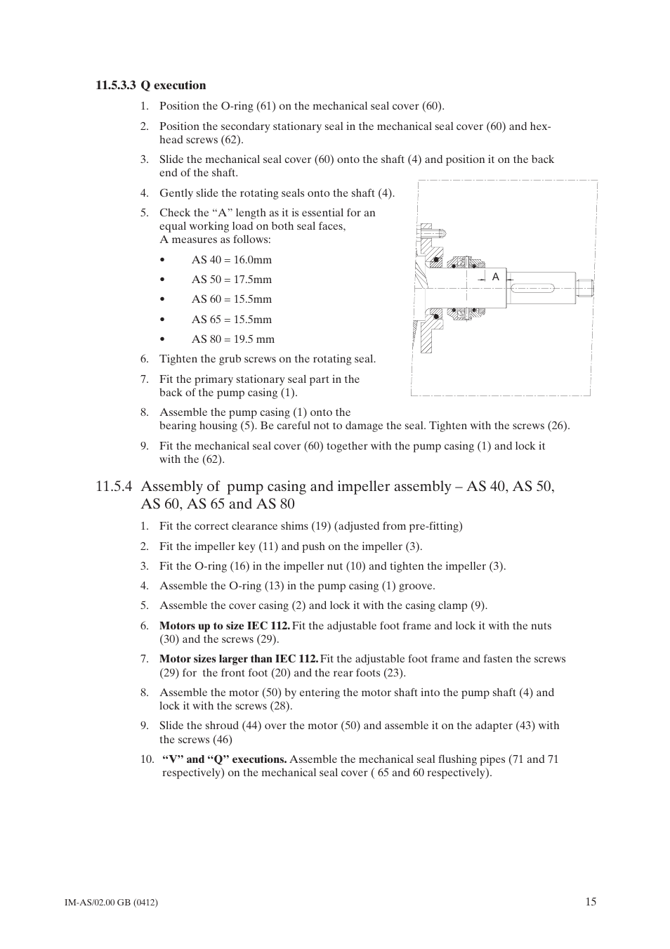 3 q execution, Q execution, 4 assembly of pump casing and impeller assembly | As 40, as 50, as 60, as 65 and as 80 | Johnson Controls TopClean AS User Manual | Page 17 / 31