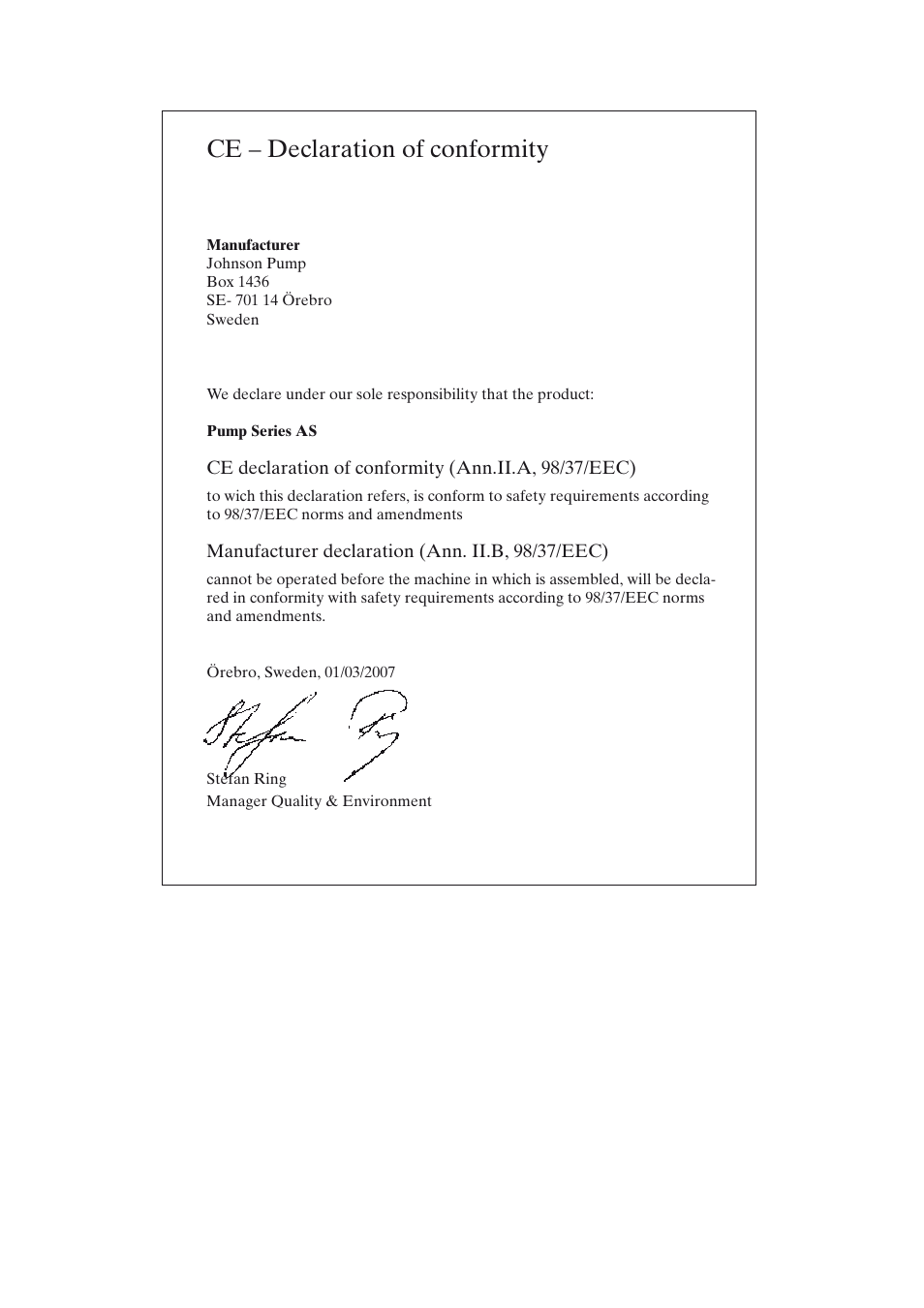 Ce – declaration of conformity | Johnson Controls TopClean AS User Manual | Page 2 / 31