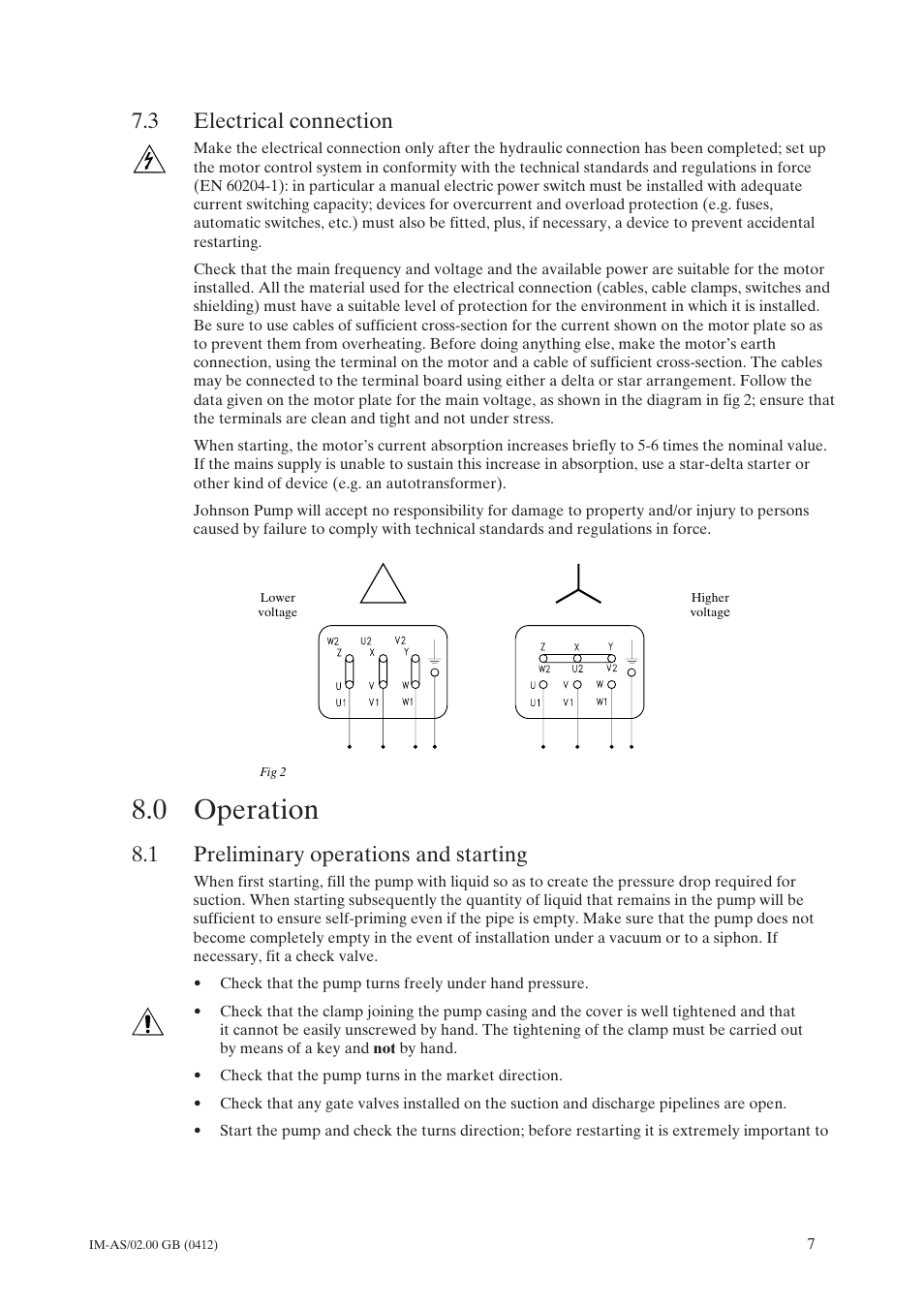 3 electrical connection, 0 operation, 1 preliminary operations and starting | Electrical connection, Operation, Preliminary operations and starting | Johnson Controls TopClean AS User Manual | Page 9 / 31