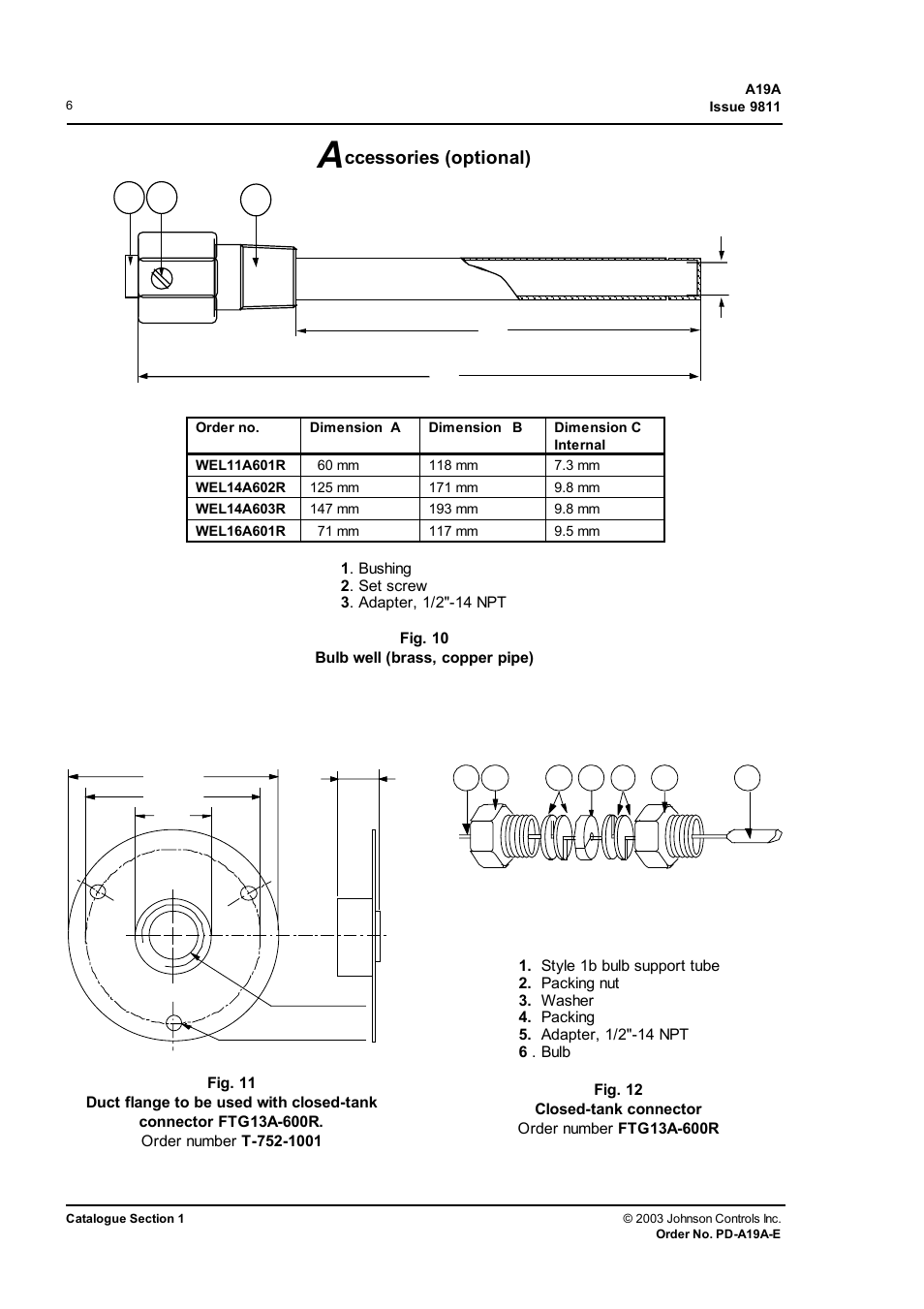 Accessories, 32 a b 1 c | Johnson Controls Thermostat A19A User Manual | Page 6 / 10