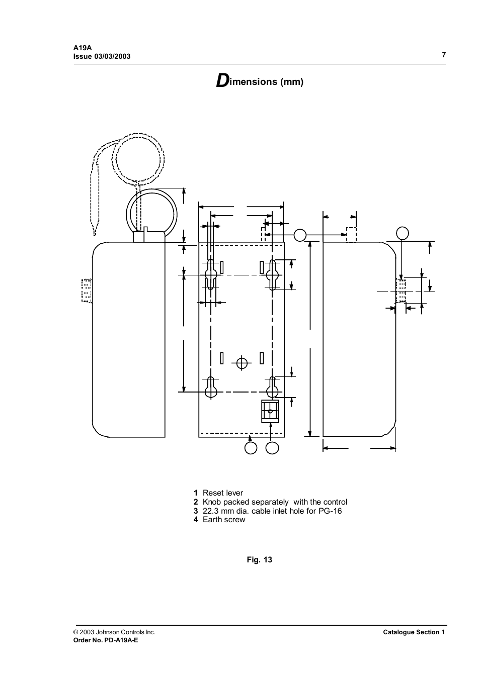 Dimensions | Johnson Controls Thermostat A19A User Manual | Page 7 / 10